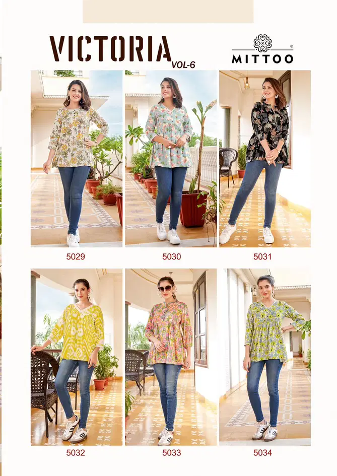 Victoria Vol 6 By Mittoo Casual Wear Rayon Printed Top Wholesale Price In Surat
